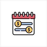 Calendar icon with money and coins on it vector