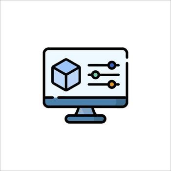 A computer monitor with a cube on it vector