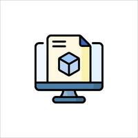 A computer monitor with a cube on it vector