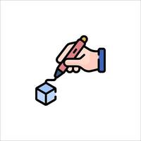 A hand holding a pen and a cube vector