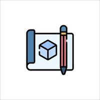 A pencil and a cube icon on a white background vector