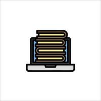 A laptop with stacks of books on it vector