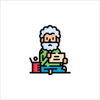 An old man with a beard sitting on the floor holding a piece of paper vector