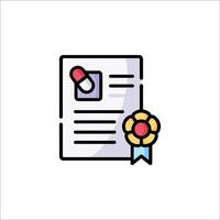 A certificate icon with a pen and a ribbon vector