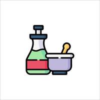 A bottle and bowl with a spoon and a spoon vector