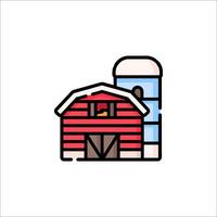 A red barn and silo icon on a white background vector