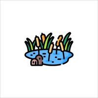 A small pond with reeds and grass vector
