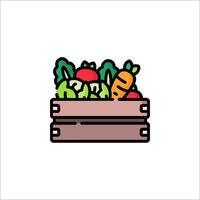 Vegetables in a wooden box icon vector