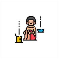 A man sitting on the floor with a bowl of water vector