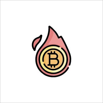 Bitcoin icon with flame on it vector