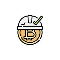 Bitcoin icon with a helmet and check mark vector