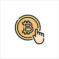 Bitcoin icon with finger pointing at it vector