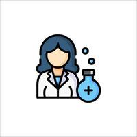 A woman in a lab coat holding a flask vector
