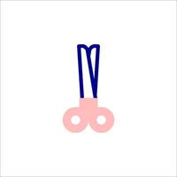 A pair of scissors with a blue handle and pink blade vector