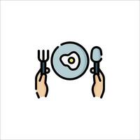 A hand holding a plate with an egg and fork vector