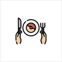 A hand holding a plate with a fork and knife vector