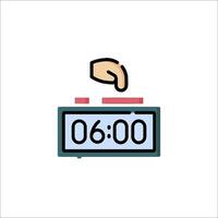 A hand is touching a clock on a white background vector