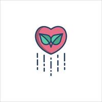 A heart with leaves and rain drops on it vector