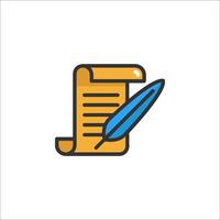 A pen and paper icon with a scroll vector