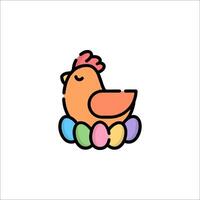 A cute chicken sitting on a nest of eggs vector