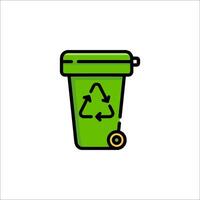 A green trash can with a recycling symbol on it vector