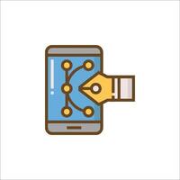 A hand holding a pen and pointing to a phone vector