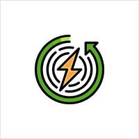 A green and yellow logo with an arrow and lightning bolt vector