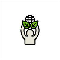A person holding a globe with leaves on it vector