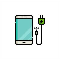 A smartphone with a charger connected to it vector