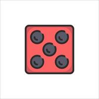 A red dice with six black dots on it vector