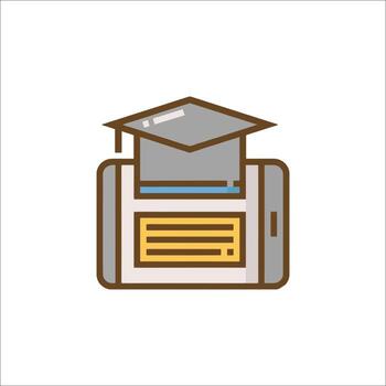 A graduation cap on top of a computer vector