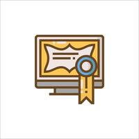 A computer monitor with a certificate and a ribbon vector