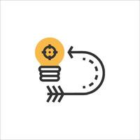 An arrow pointing to a light bulb with a cog on it vector