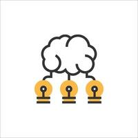 A brain with light bulbs and a light bulb icon vector