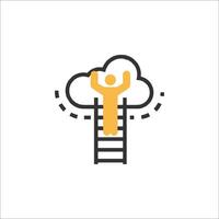 A man climbing up a ladder to reach the cloud vector