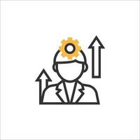 A man with a gear on his head and arrows pointing up vector