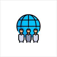 People standing around a globe icon vector