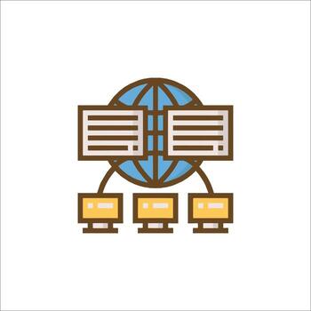 A computer with a globe icon on it vector