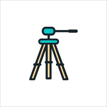 A line icon of a tripod with a camera vector
