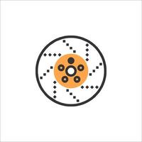A black and orange icon of a wheel with a circle vector
