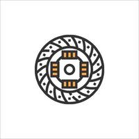 A circular logo with a black and orange design vector