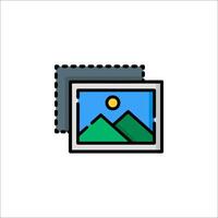 A photo frame with mountains and a sun vector