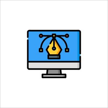 A computer monitor with a pen on it vector