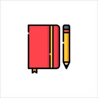 A red notebook and pencil icon on a white background vector