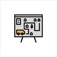 A drawing of a truck and a map on a white board vector
