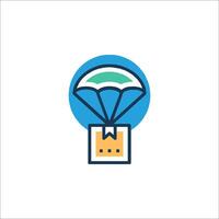A parachute icon with a box and a parachute vector