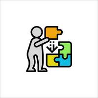 A man is holding a puzzle piece and putting it together vector
