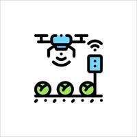 A line drawing of a drone flying over a field vector