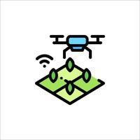 A drone flying over a field with trees vector