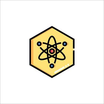 An atom symbol on a hexagon vector